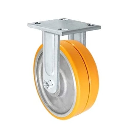 Casterhq 8"x2" Dual Wheel Rigid Fixed Caster, Polyurethane on Aluminum, Mai C47CR820DUA63MDW-03